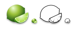 full color and black and white lime emojis displayed in 72px and 18px sizes